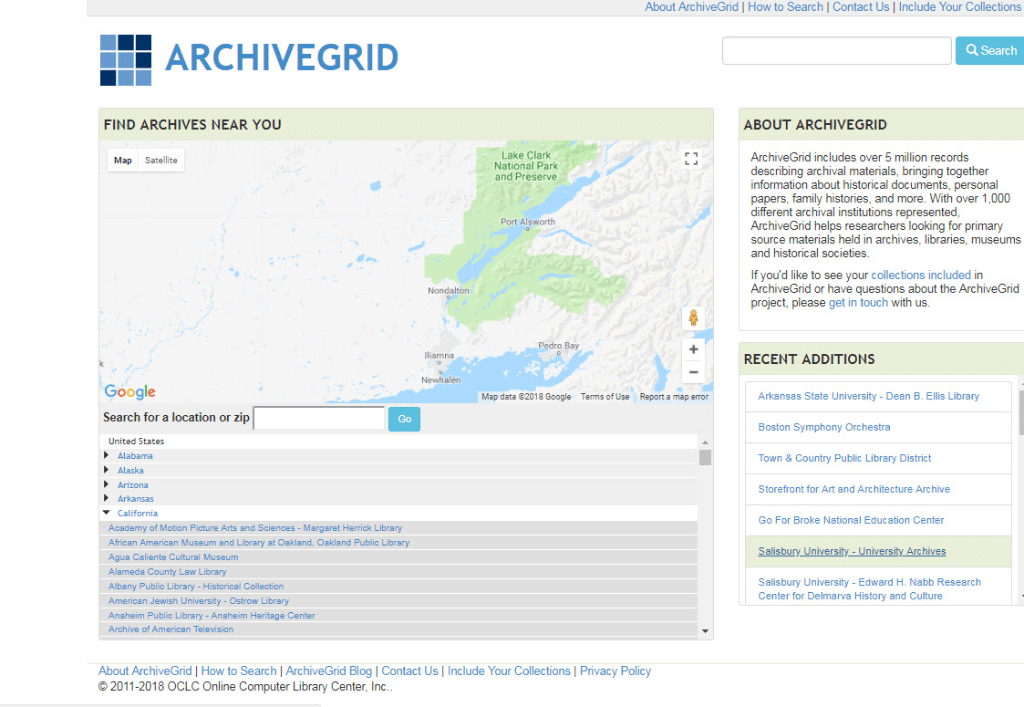 ArchiveGrid homepage