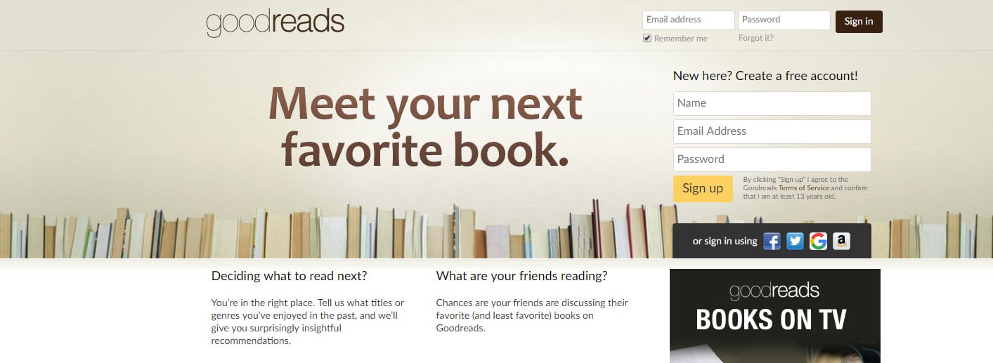 Goodreads website Goodreads website