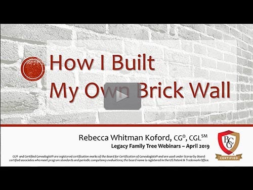 How I Built My Own Brick Wall - free webinar by Rebecca Koford, CG, CGL now online for limited time