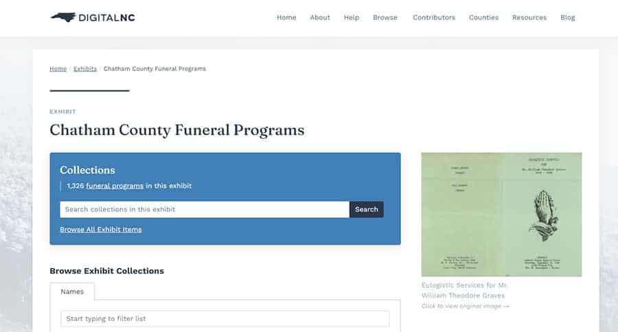 Chatham County Funeral Programs